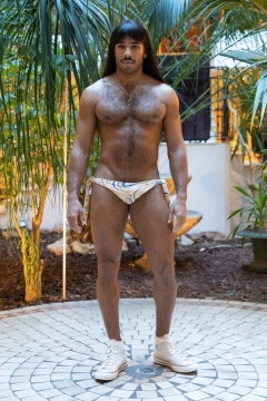 A Model wearing an outfit from the men s ready to wear collections, autumn winter 2020 2021, original creation, during the Menswear Fashion Week in Paris, from the house of Lazoschmidl