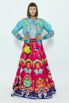 Model wears an outfit , as part of the women ready-to-wear summer 2020, women fashion week, Paris, Fra, from the house of Manish Arora Model wears an outfit , as part of the women ready-to-wear summer 2020, women fashion week, Paris, Fra, from the house of Manish Arora