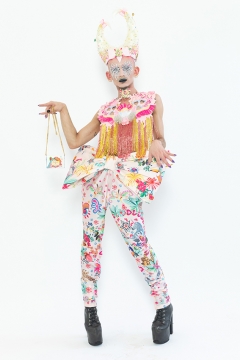 Model wears an outfit , as part of the women ready-to-wear summer 2020, women fashion week, Paris, Fra, from the house of Manish Arora Model wears an outfit , as part of the women ready-to-wear summer 2020, women fashion week, Paris, Fra, from the house of Manish Arora