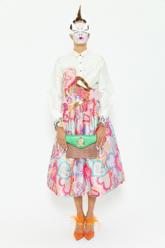 Model wears an outfit , as part of the women ready-to-wear summer 2020, women fashion week, Paris, Fra, from the house of Manish Arora Model wears an outfit , as part of the women ready-to-wear summer 2020, women fashion week, Paris, Fra, from the house of Manish Arora