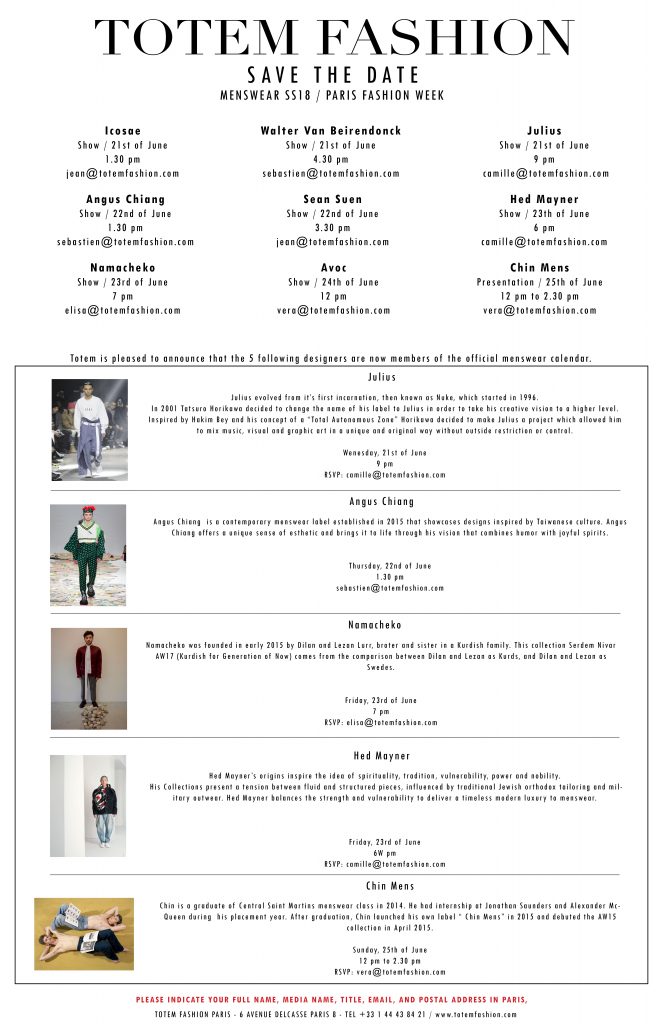 STD menswear spring summer 18+hedmayner+horaires modifiées1